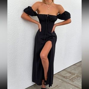 Puff sleeve maxi with thigh high slit